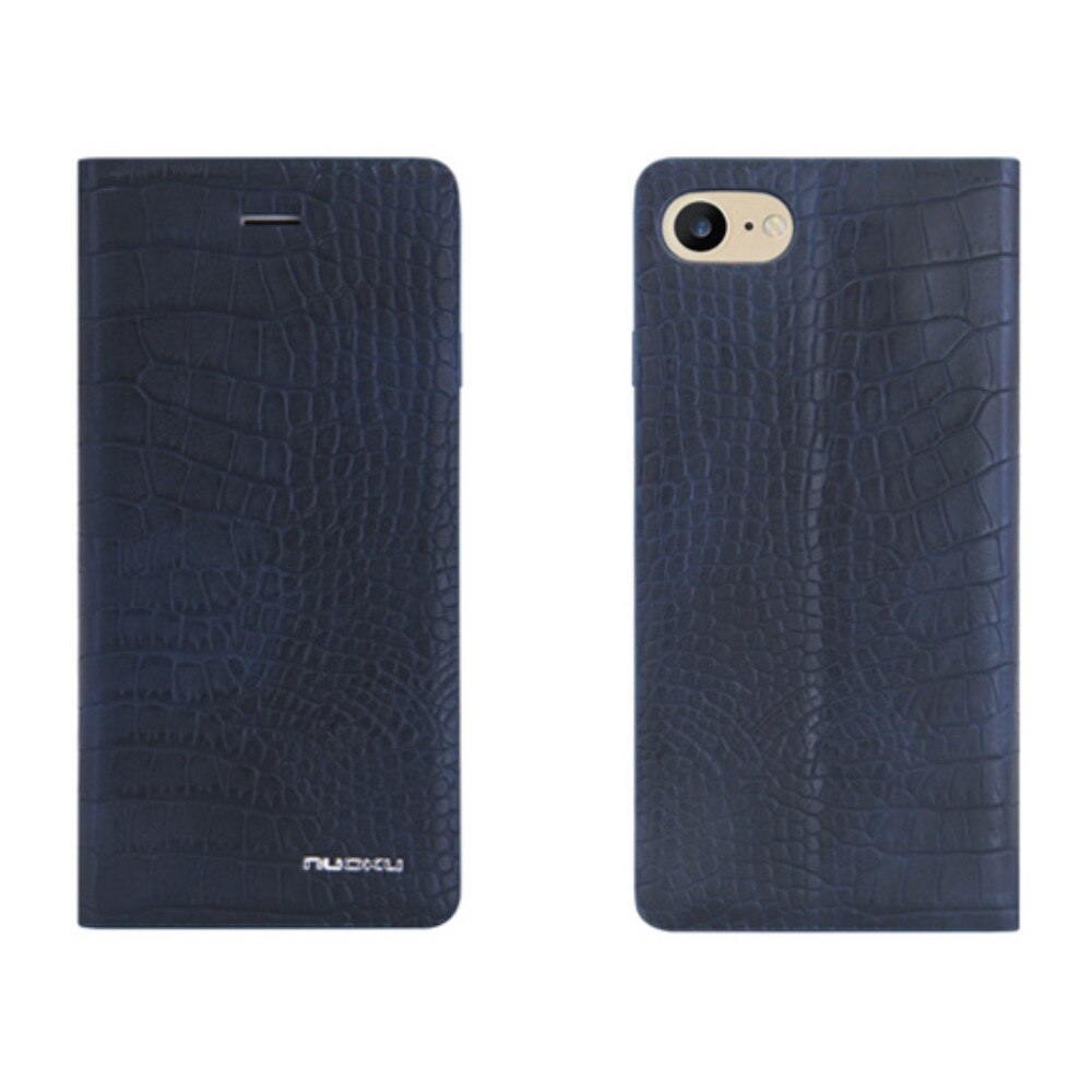 Husa flip din piele Nuoku Croc pentru iPhone 7, albastru