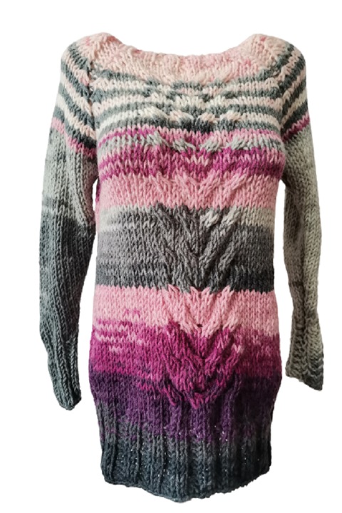 Pulover gros tricotat manual cu torsade, multicolor, S INTL