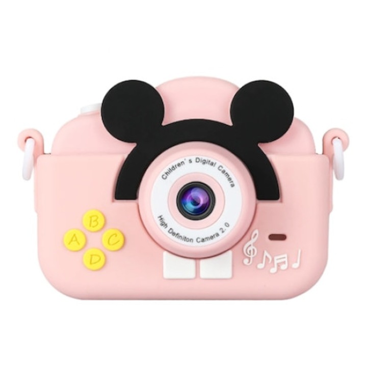 Rubexim gyerek fotó/videó kamera, 2" LCD képernyő, 5 játék, 2MP fotó felbontás, rózsaszín
