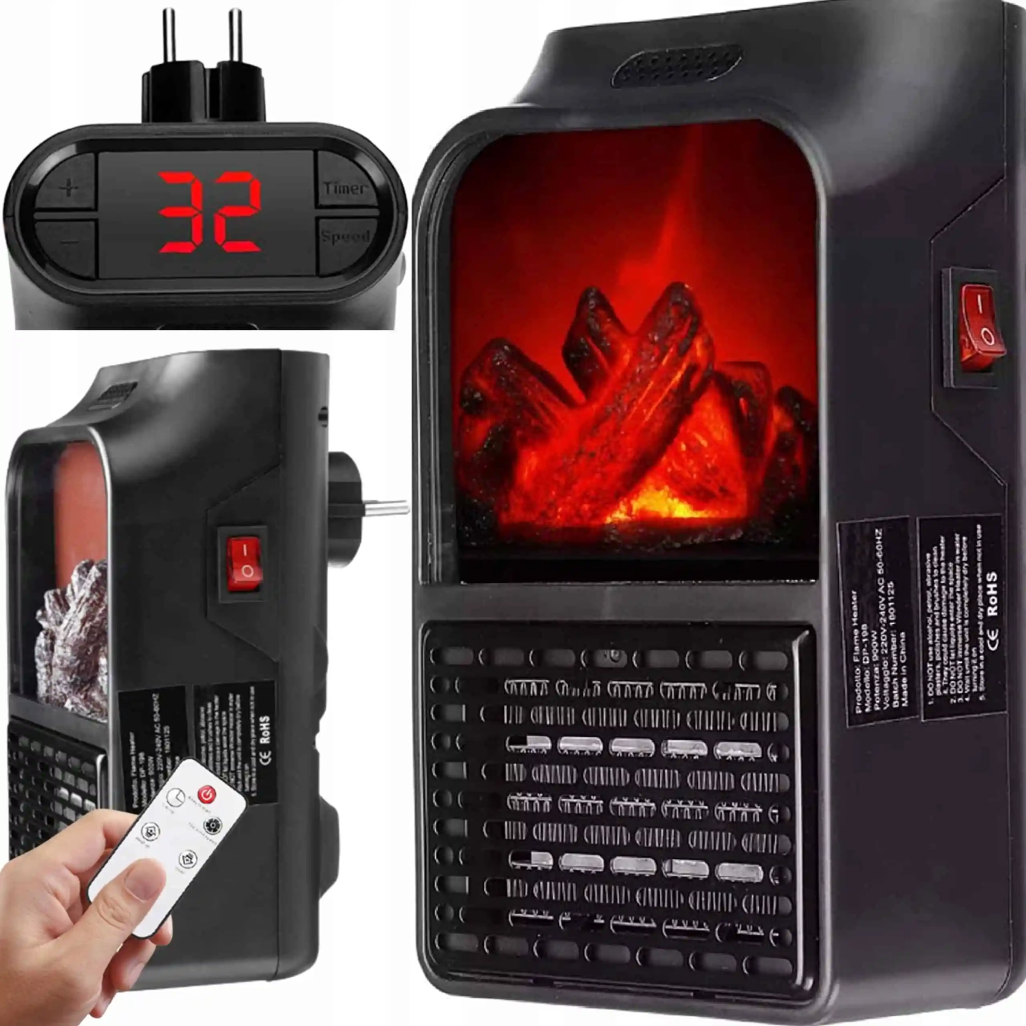 Mini radiator portabil IdeallStore®, 900 W, telecomanda inclusa, negru ...