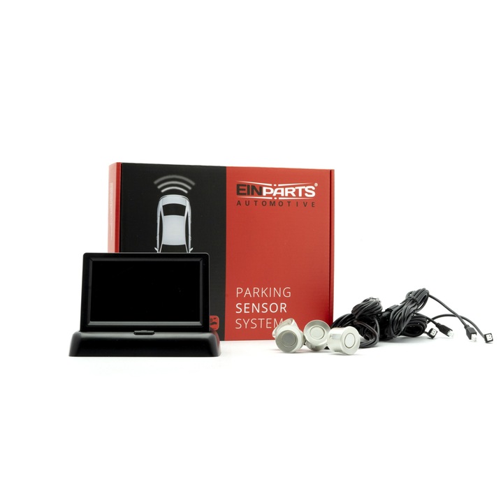 Kit senzori de parcare, Einparts, Display LED, 4 Senzori, Gri