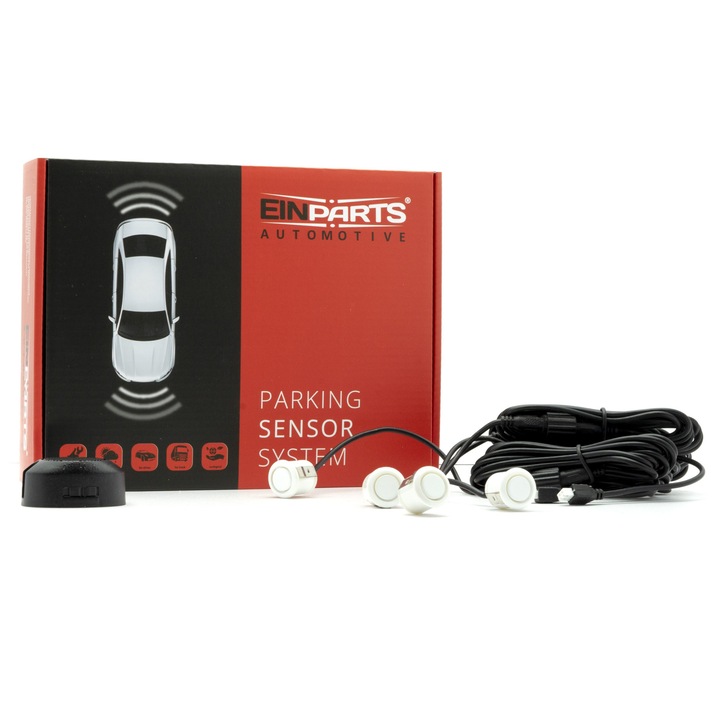 EinParts 4db-os Tolatóradar készlet, Riasztóval, 25 mm, Fehér