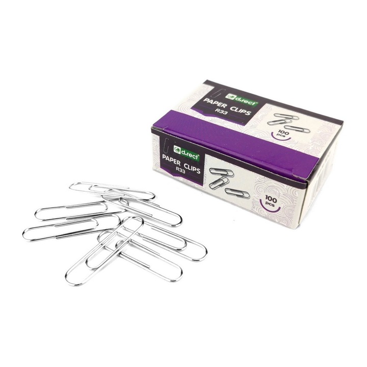 Set 100 agrafe metalice, D.Rect, 33mm, Argintiu