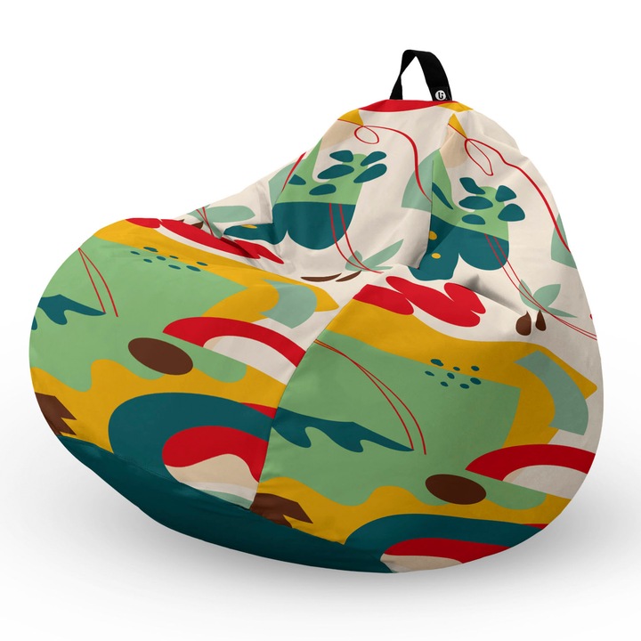 Fotel Updeco Pouf Babzsákfotel, Körte L típus, vízálló, szobai/szabadtéri, belső táska, fogantyúval, 90 x 80 x 60 см, absztrakt dzsungel