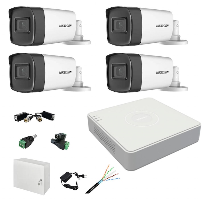 Sistem de supraveghere IP cu 2 camere ColorVu, 4MP, lentila 4mm, lumina alba 50m, NVR cu 4 canale IP 4K, accesorii, HIKVISION