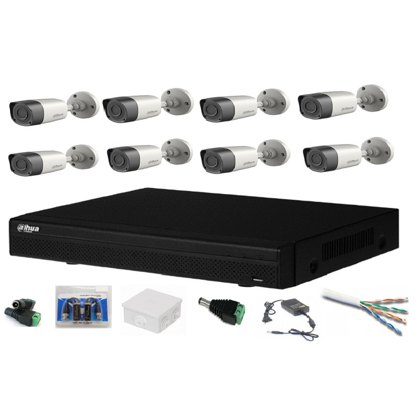 Firme Autorizate Montaj Camere De Supraveghere Sistem complet supraveghere cu 8 camere exterior Dahua 2MP, HDCVI, HD