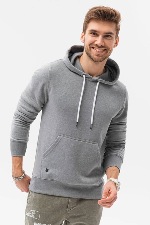 OMBRE, Hanorac cu snur si buzunar kangaroo, Gri melange