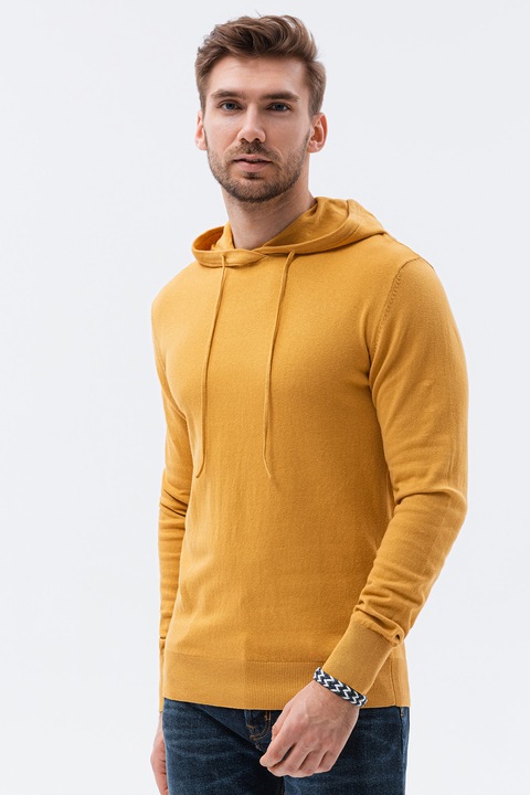 OMBRE, Фино плетен пуловер с качулка, Тъмножълт