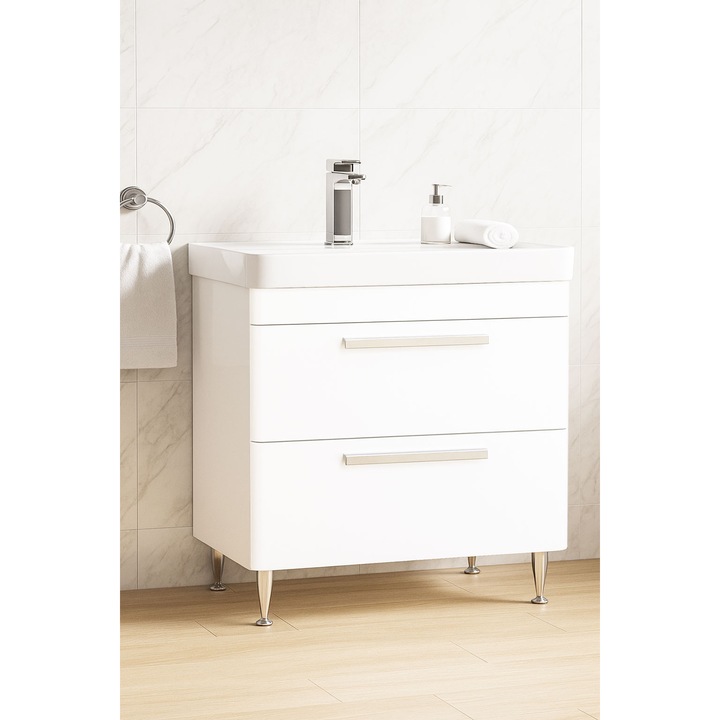 Baza si lavoar Badenmob, seria 501, cu sertare, 80x44x81cm, Alb