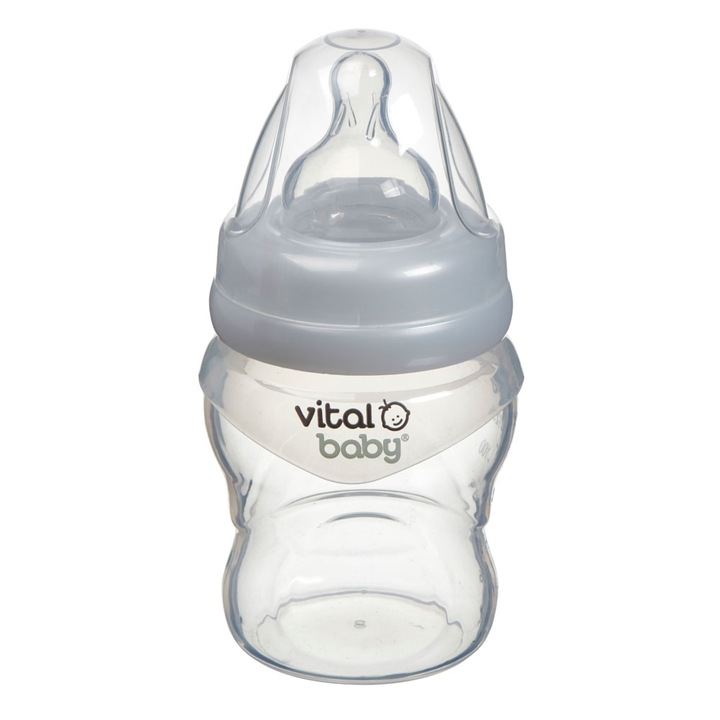 Силиконово шише за подпомагане на храненето Vital Baby, Anti-Colic, 150 мл. 0+