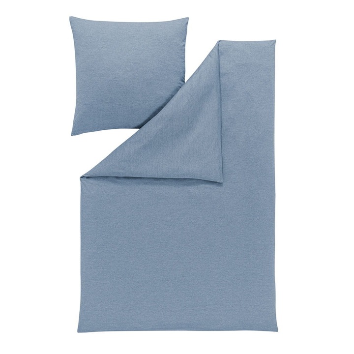 Set 2 piese lenjerie de pat Estella, Bumbac satinat, 135x200cm/70x80cm, Albastru