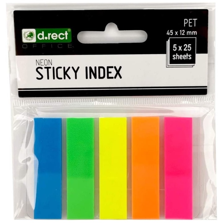 Stick indexare autoadezive, D.Rect, 45x12mm, 5x25buc, Multicolor