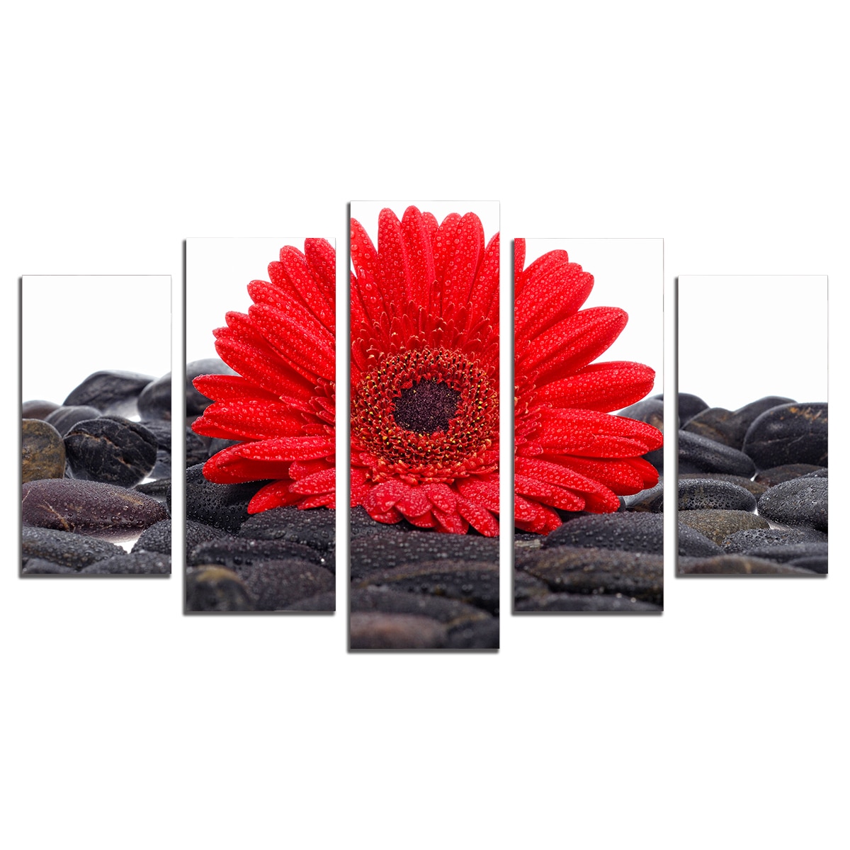 Tablou Multicanvas, 5 Piese, Gerbera rosie, 158х90 cm