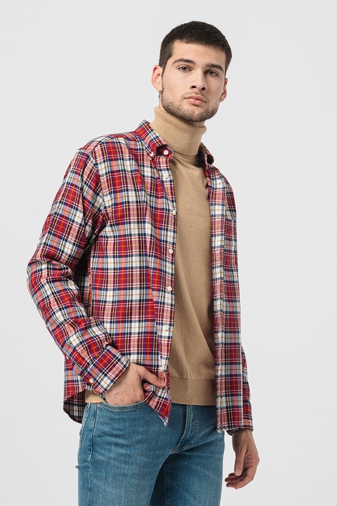 Gant, Camasa regular fit cu buzunar pe piept, Rosu/Alb/Albastru, XL