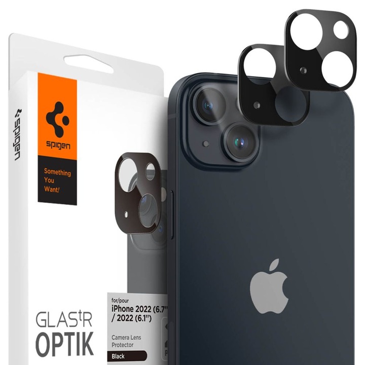 Стъклен протектор Spigen Optik.TR, Camera Protektor, 2броя за iPhone 14 / 14 Plus, Black