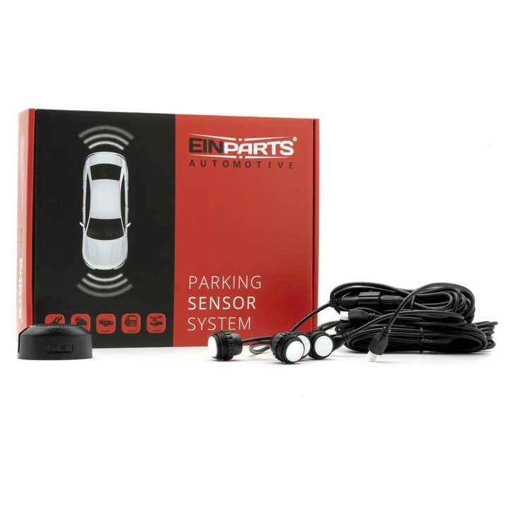 EinParts 4 db parkolóérzékelő készlet, Riasztóval, 16,5 mm, Fehér