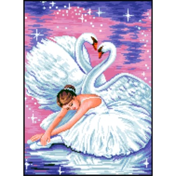 Lacul lebedelor - kit goblen cu diagrama alb-negru Lacul lebedelor - kit goblen cu diagrama alb-negru