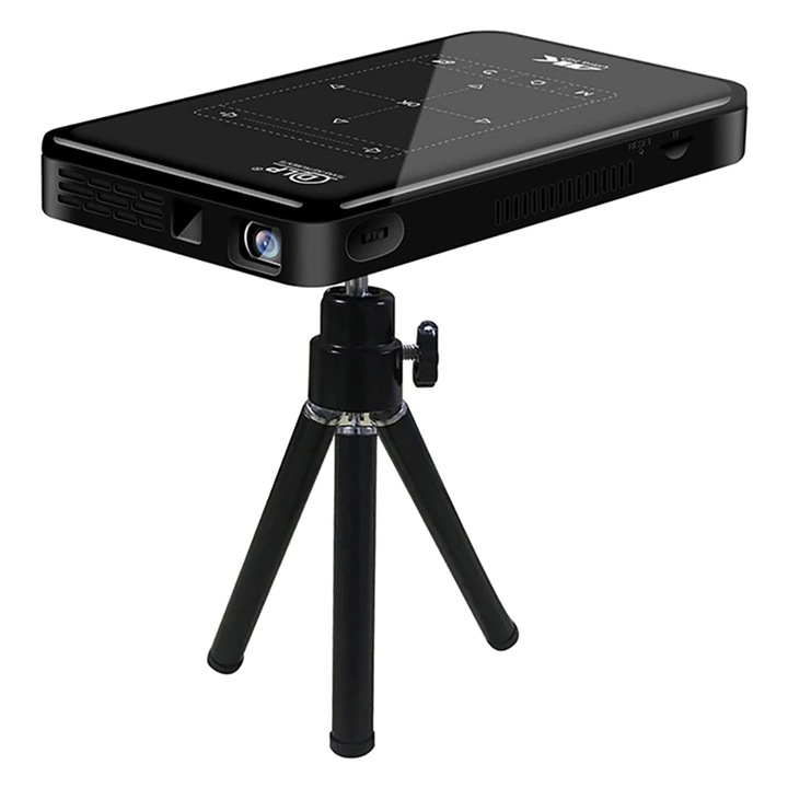 Мини LED видео проектор DLP P09-II 4K, Android 9.0, Wi-Fi, черен