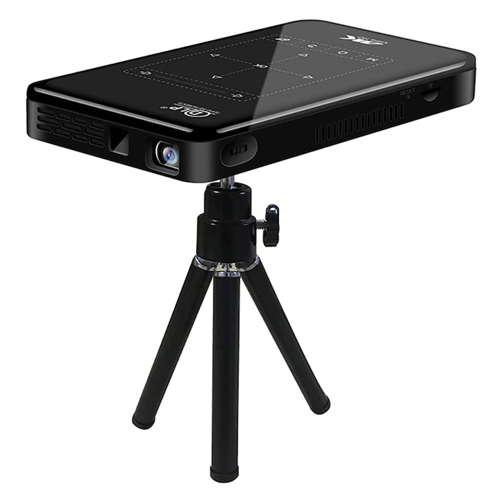 Mini Videoproiector LED DLP P09-II 4 K, Android 9.0, Wi-Fi, Bluetooth, portabil, negru