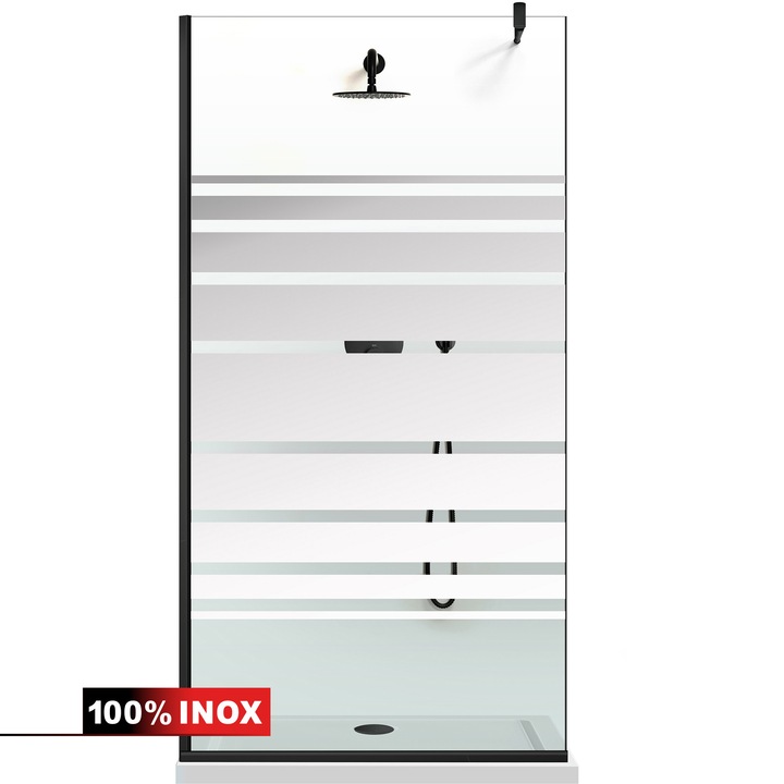 Paravan dus walk-in Aqua Class ® Black, model Multiline incolor, feronerie full inox negru mat, sticla clara, securizata, 60x195 cm