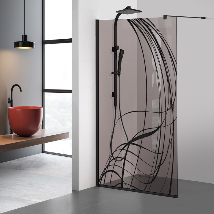 Aqua Roy ® Black 70x195 cm zuhanyfal, fekete Lava modell, 8 mm bronz biztonsági üveg, vízkő elleni kezeléssel