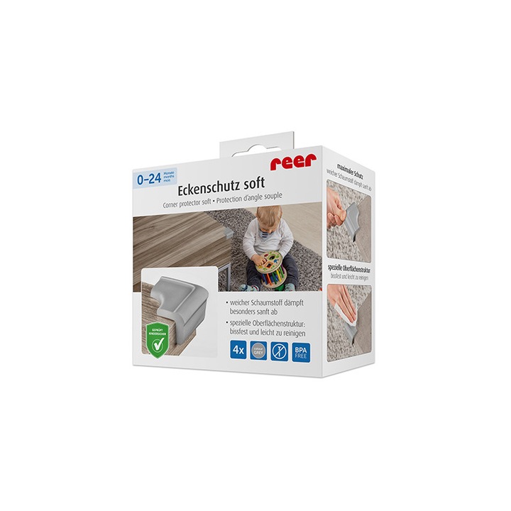 Меки протектори за ъгли Reer 82031, 4 броя, сиви