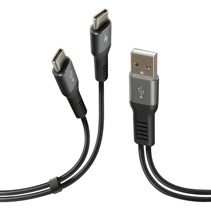 Cablu de incarcare telefon, Lampa, USB-USB-C, 100 cm, Negru