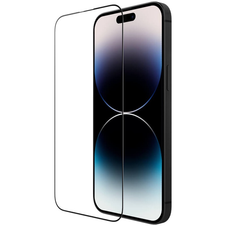 Folie, Sticla securizata, Compatibila cu Apple iPhone 14 Pro, Negru