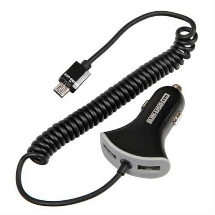 Incarcator auto, Lampa, 12/24V, USB/Micro USB, 2400 mAh, Negru