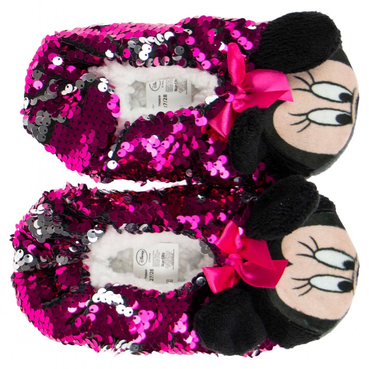 Botosei de casa, pentru fetite, caldurosi, cu paiete, talpa antiderapanta, Minnie Mouse, Multicolor, 29-30 EU