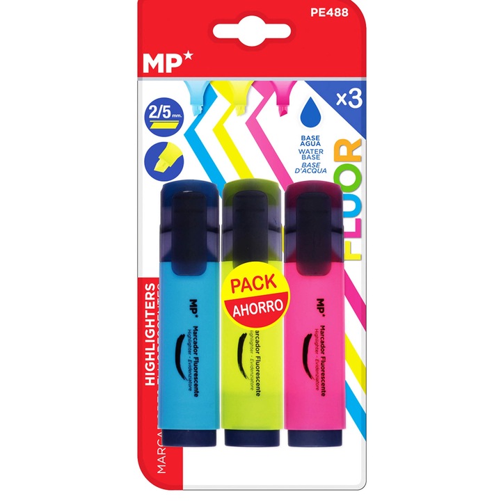 Set 3 x Marker evidentiator, MP, Albastru/Galben/Roz