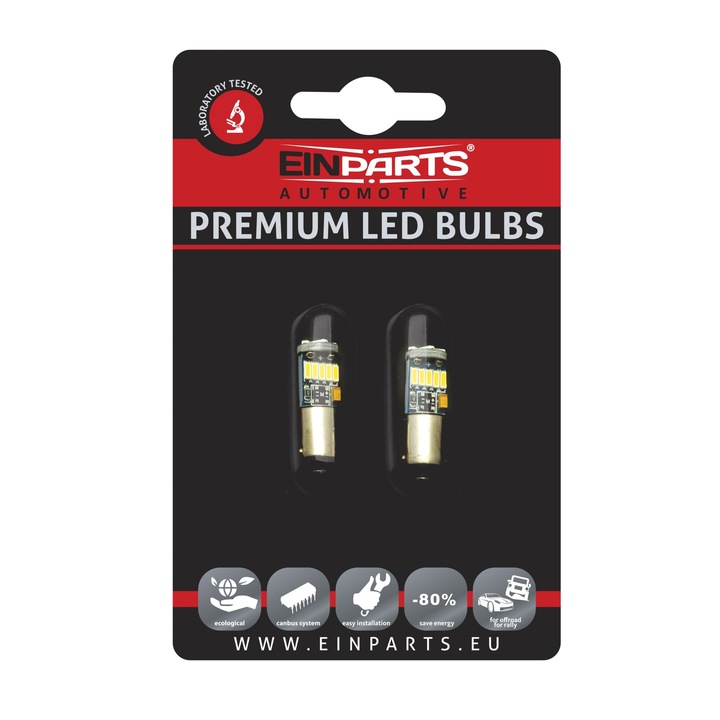 Set 2 becuri auto LED, EinParts Automotive, T4W, 15 leduri, SMD, 6000K, Auriu