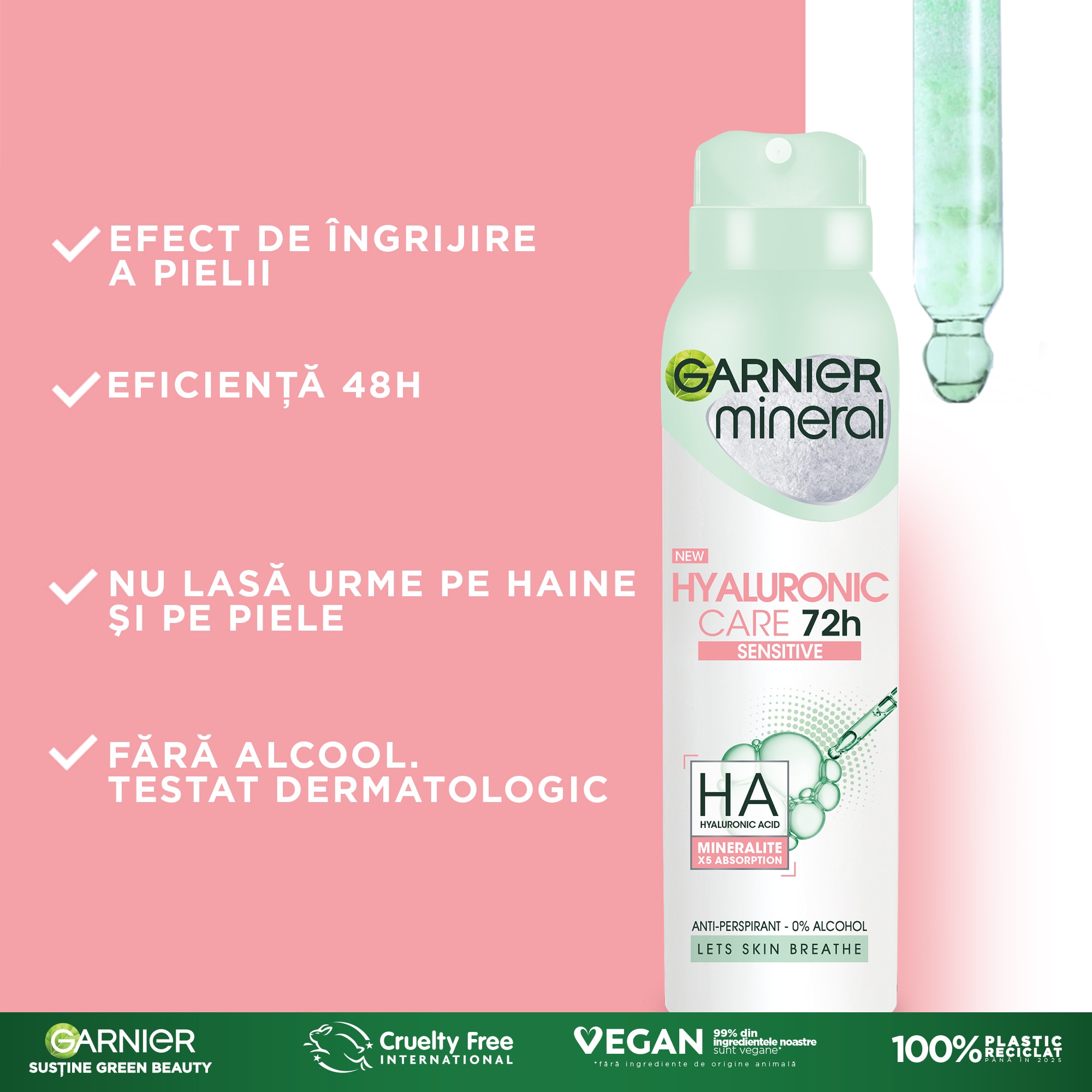 Deodorant spray Garnier Mineral Hyaluronic Ultracare pentru femei, 150