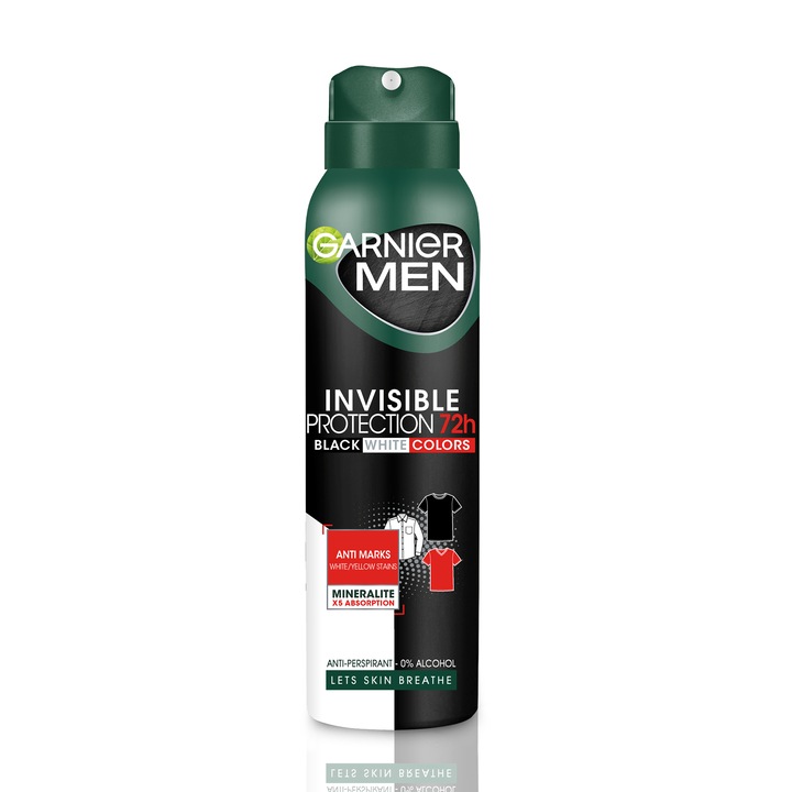 Deodorant antiperspirant spray Garnier Mineral Invisible pentru barbati, 150 ml