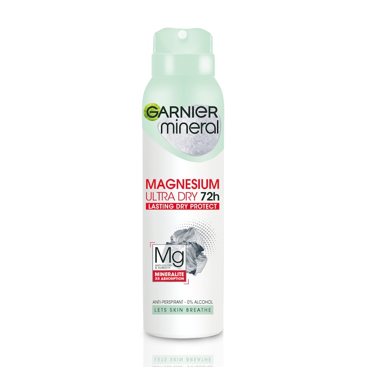 Дезодорант спрей Garnier Mineral Magnesium Ultra Dry, Против изпотяване, За жени, 150 мл