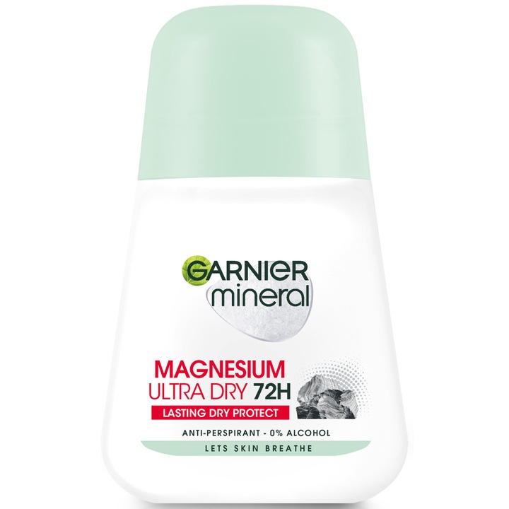 Deodorant antiperspirant roll-on Garnier Mineral Magnesium Ultra Dry pentru femei, 50 ml