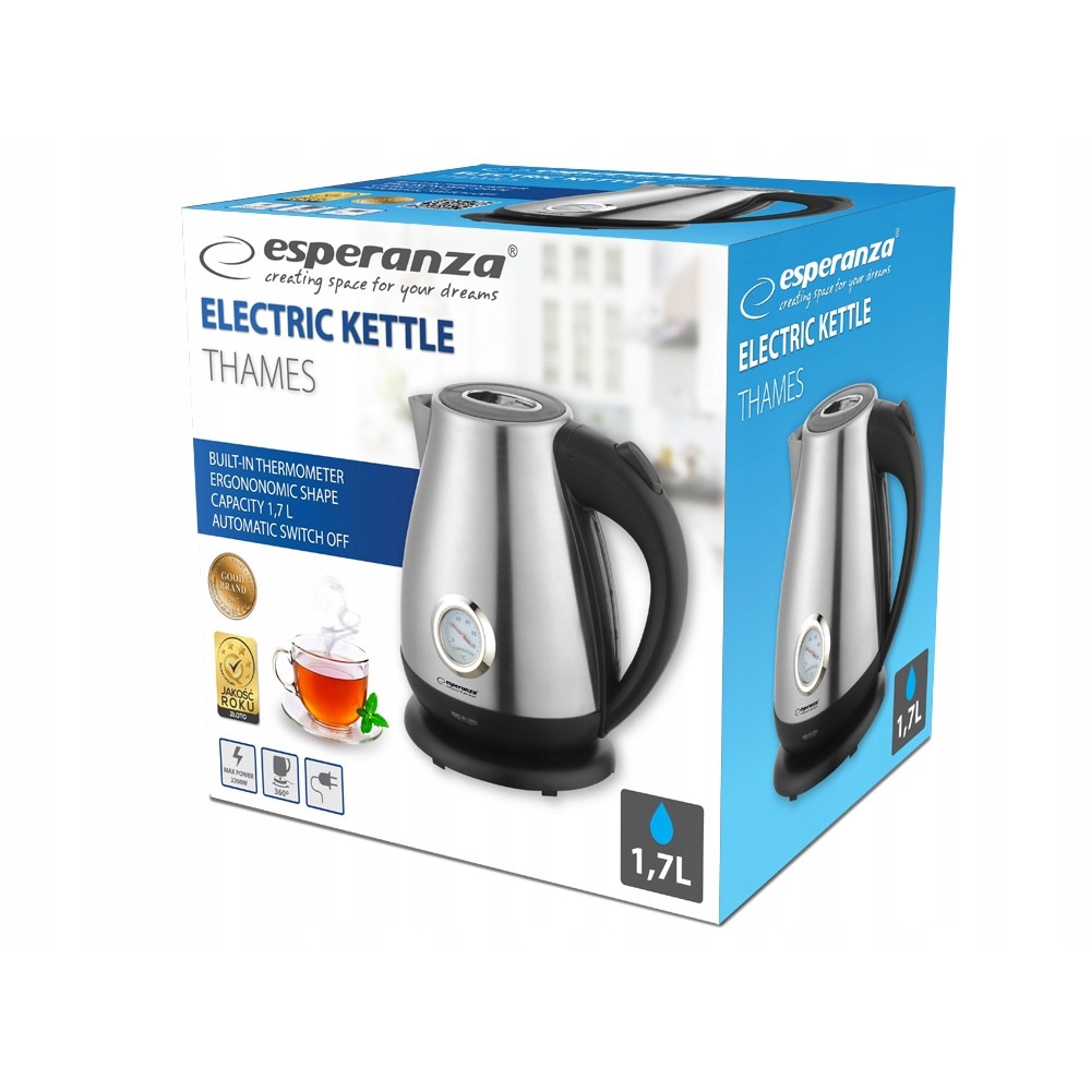 Безжична електрическа кана Esperanza, с термометър, 2200W, 1.7L ...