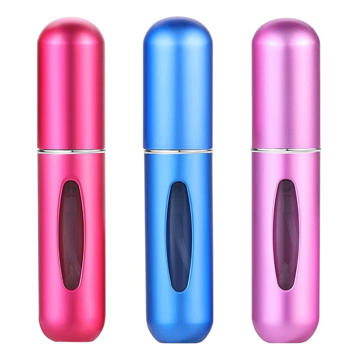 Set 3 sticle parfum, Aluminiu/Plastic, 5ml, Multicolor