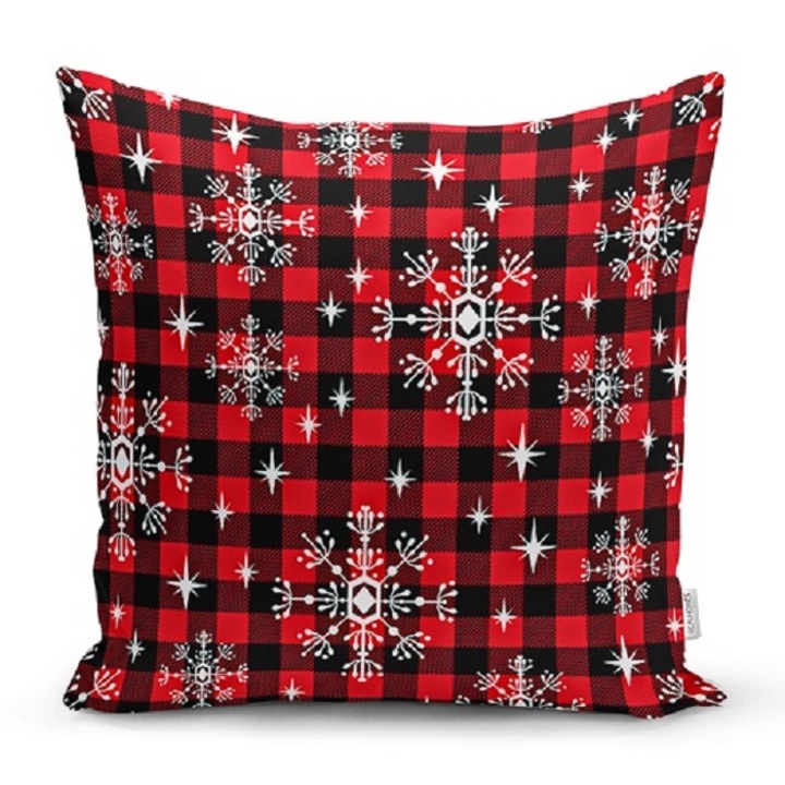 Perna decorativa 47, 43x43cm, husa detasabila, poliester, gramaj 300g, inchidere fermoar, tip patrate, model stelute de Craciun