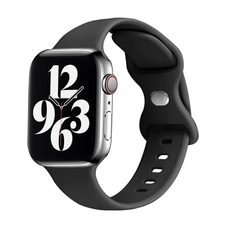 Curea Ceas SmartWatch pentru Apple Watch 8 45 mm, Silky Silicone, Comfy to Wear, Bratara Magnetica, Negru