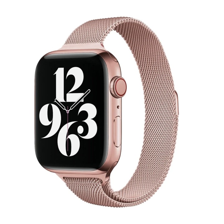 Curea Ceas SmartWatch pentru Apple Watch 8 41 mm, Stainless Steel Strap, Metal Design, Comfy to Wear, Bratara Magnetica, Pink