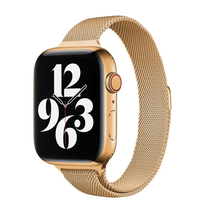 Curea Ceas SmartWatch pentru Apple Watch 8 41 mm, Stainless Steel Strap, Metal Design, Comfy to Wear, Bratara Magnetica, Gold