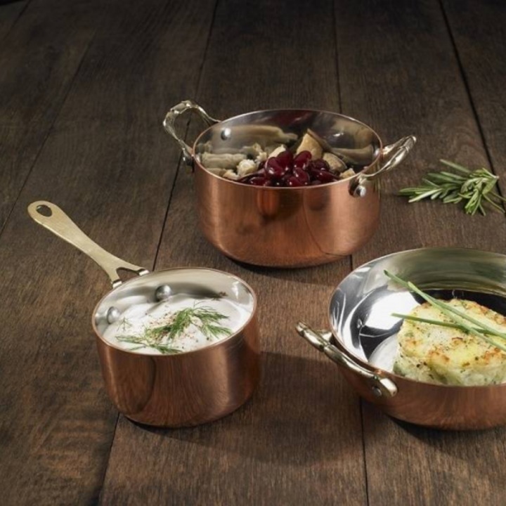 Rozsdamentes acél serpenyő rézbevonattal, 8,25x5 cm