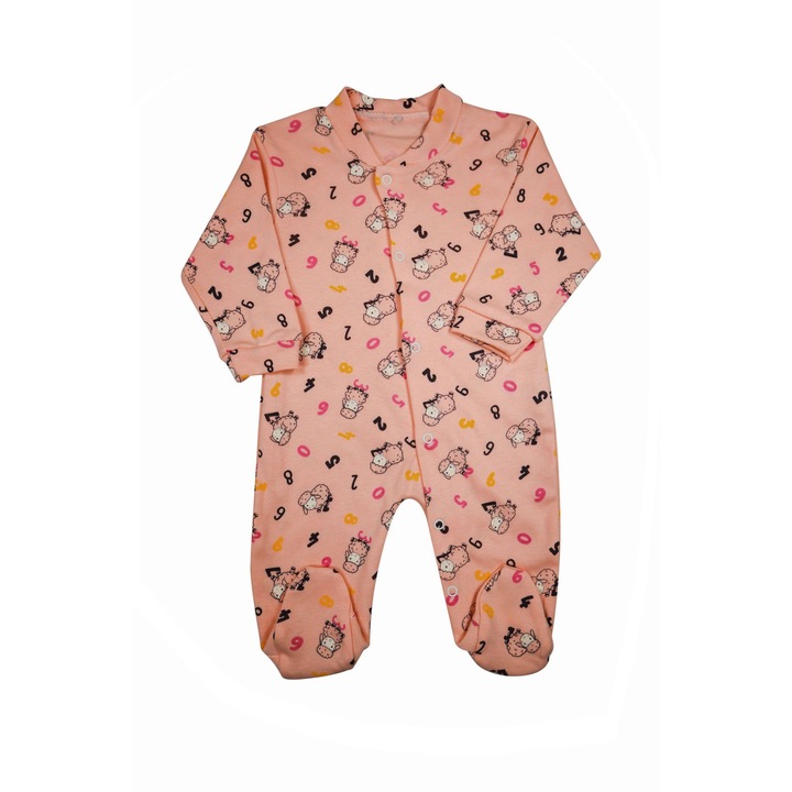 Salopeta Bebelusi "Numara Oitele" Bumbac 100%, Portocaliu, 62 CM