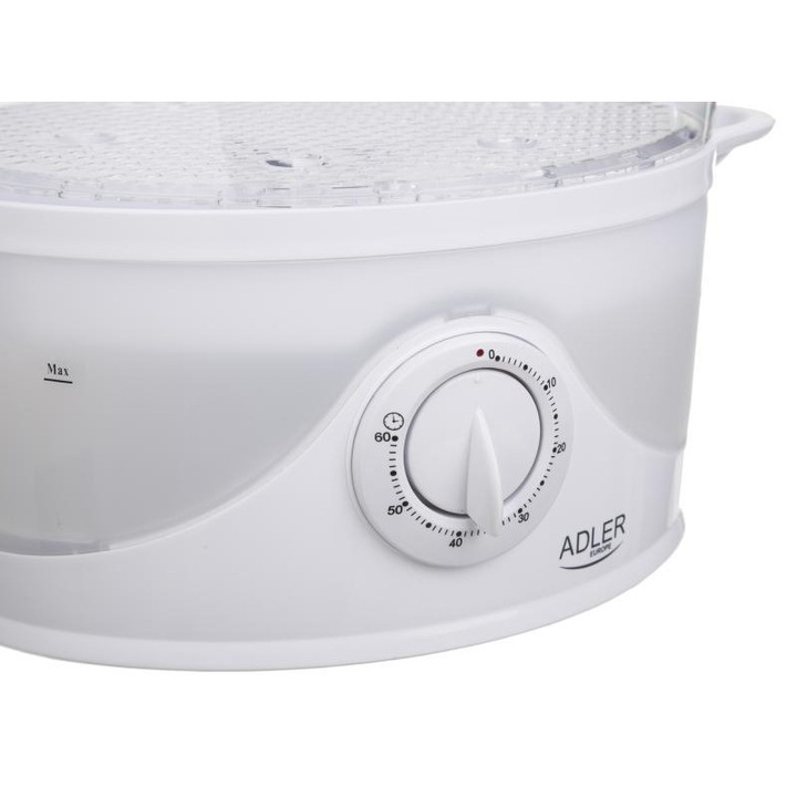 Aparat de gatit cu aburi Adler, Turbo Steam, timer 60 min, 800W, 9L, Alb