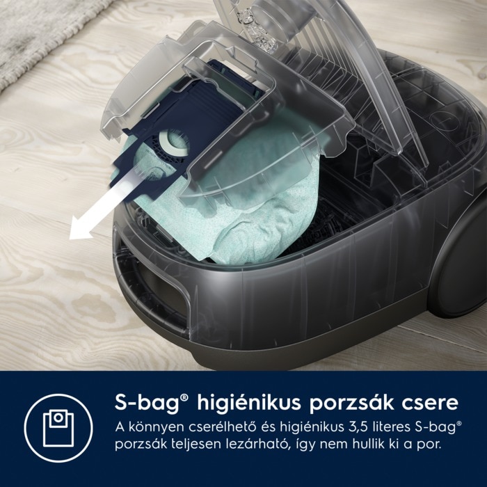 Aspirator cu sac Electrolux Hygienic 600 EB61H6SW, 850W, capacitate sac 3.5L, nivel de zgomot 73 dB, alb