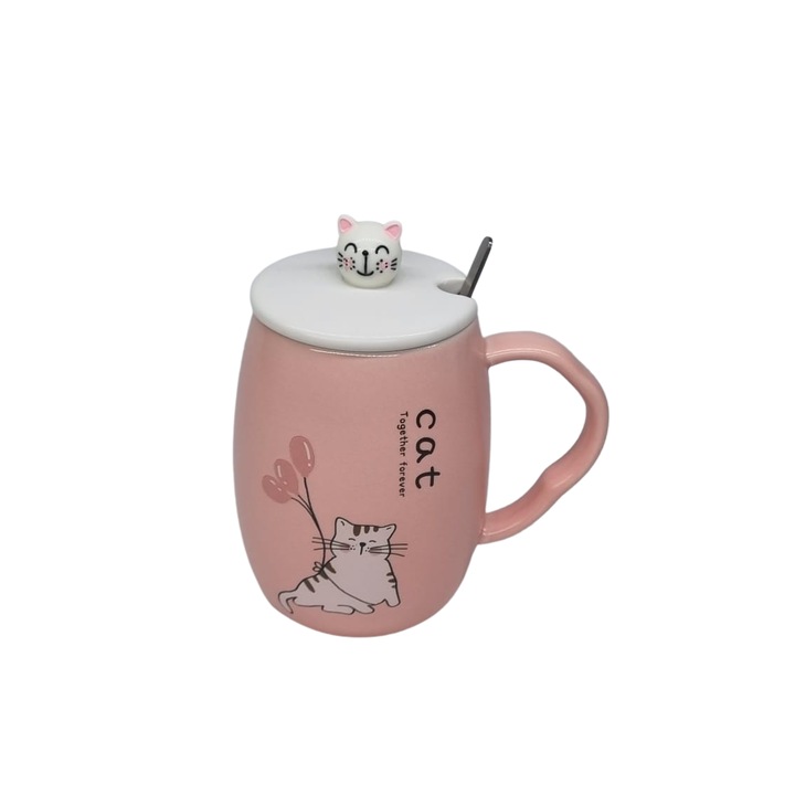 set cana cu lingurita si capac pisica together forever ceramica 400ml roz imagen 24_2_
6
