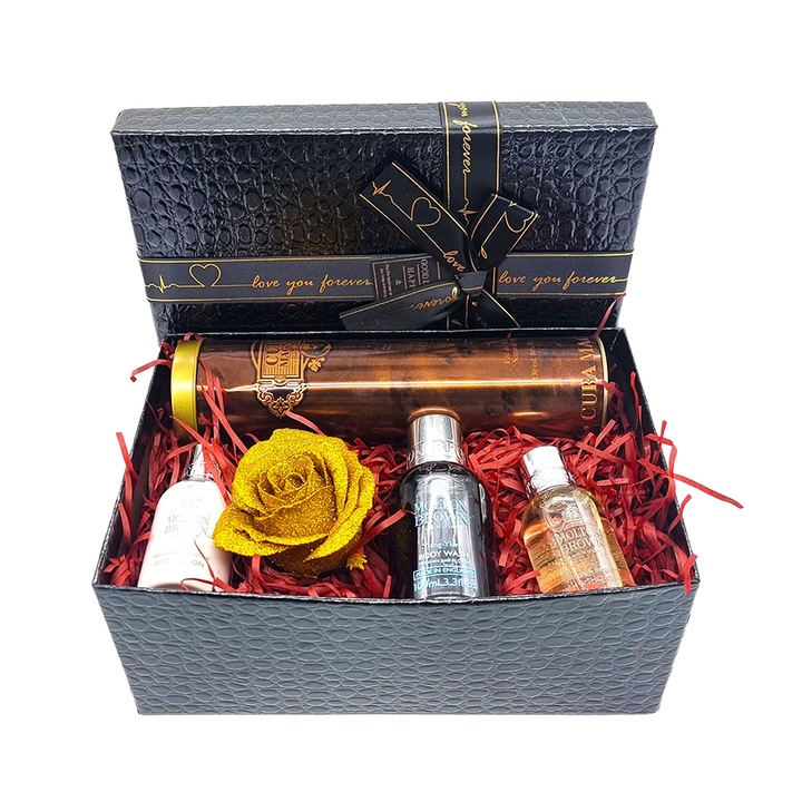 Cuba Magnum szett férfiaknak, Ylang-Ylang tusfürdő 100ml, Cuba Magnum Gold Eau de Toilette, 130ml; Orange & Bergamot tusfürdő 50ml; Vetiver & Grapefruit testápoló, 50 ml