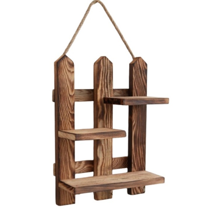 Cuier cu 3 agatatori si etajere, Nisa, 35 x 60 x 13 cm, natur