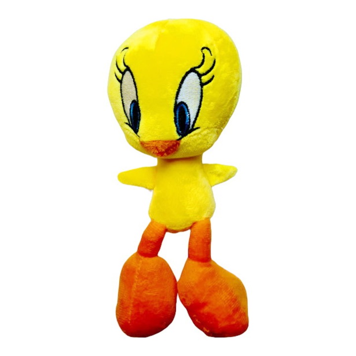 Плюшена играчка, пуф с бродирани очи, жълт, 25 см